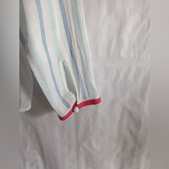 Vineyard Vines Blue White Stripe Pink Embroidered Boho Blouse Tunic Top Size S - Picture 8 of 10